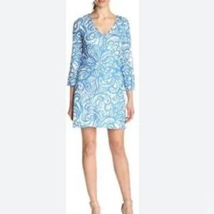 Lilly Pulitzer S Dress V-Neck Paisley Print Resort Crochet Tunic Blue Small